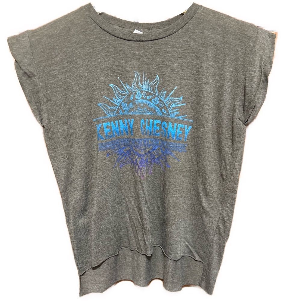 Vintage Medium Olive Green Kenny Chesney Blue Sunburst Graphic Sleeveless Tshirt
